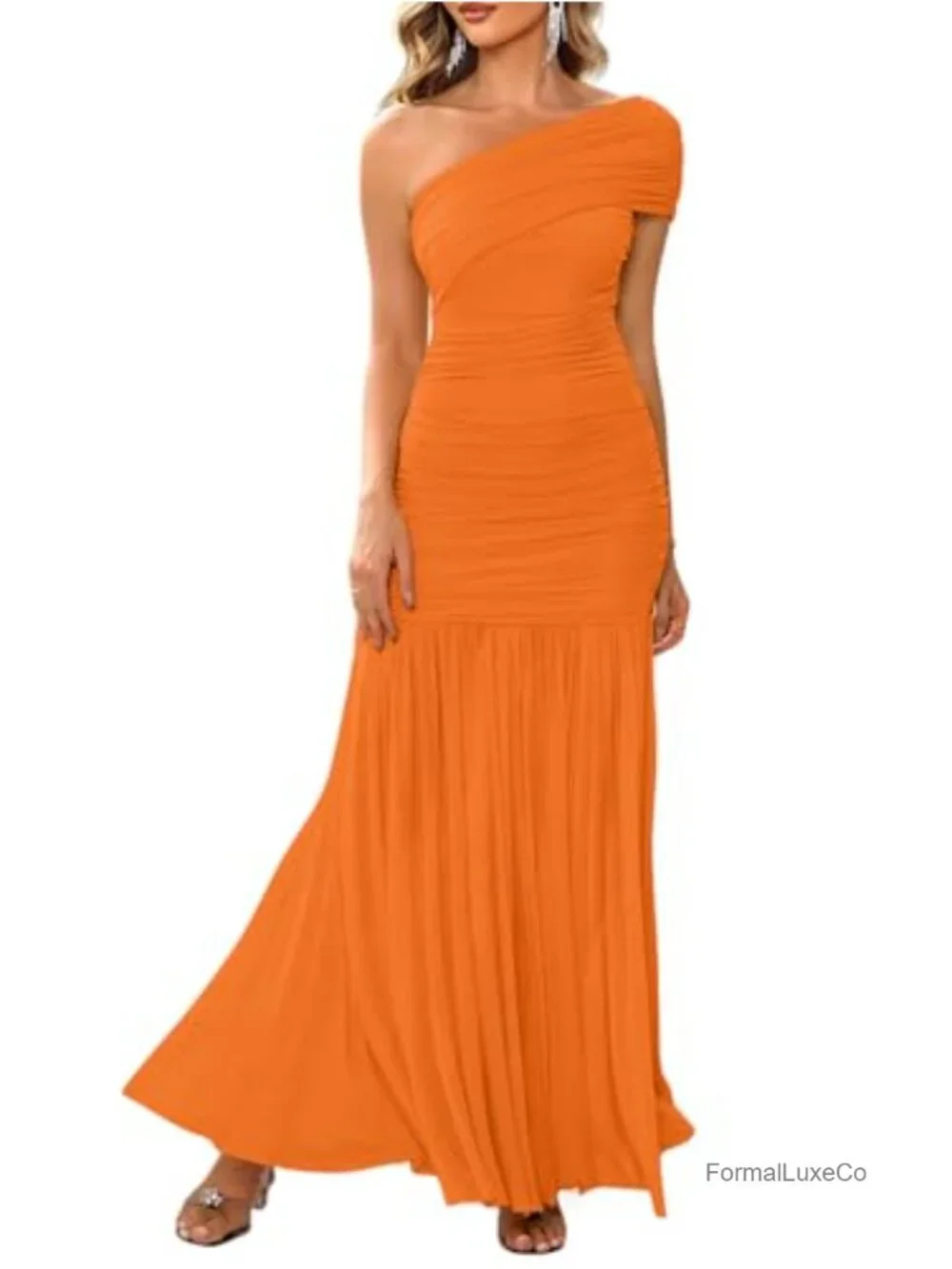 Womens Formal One Shoulder Sleeveless Long Maxi Dress Mesh Slim Fit